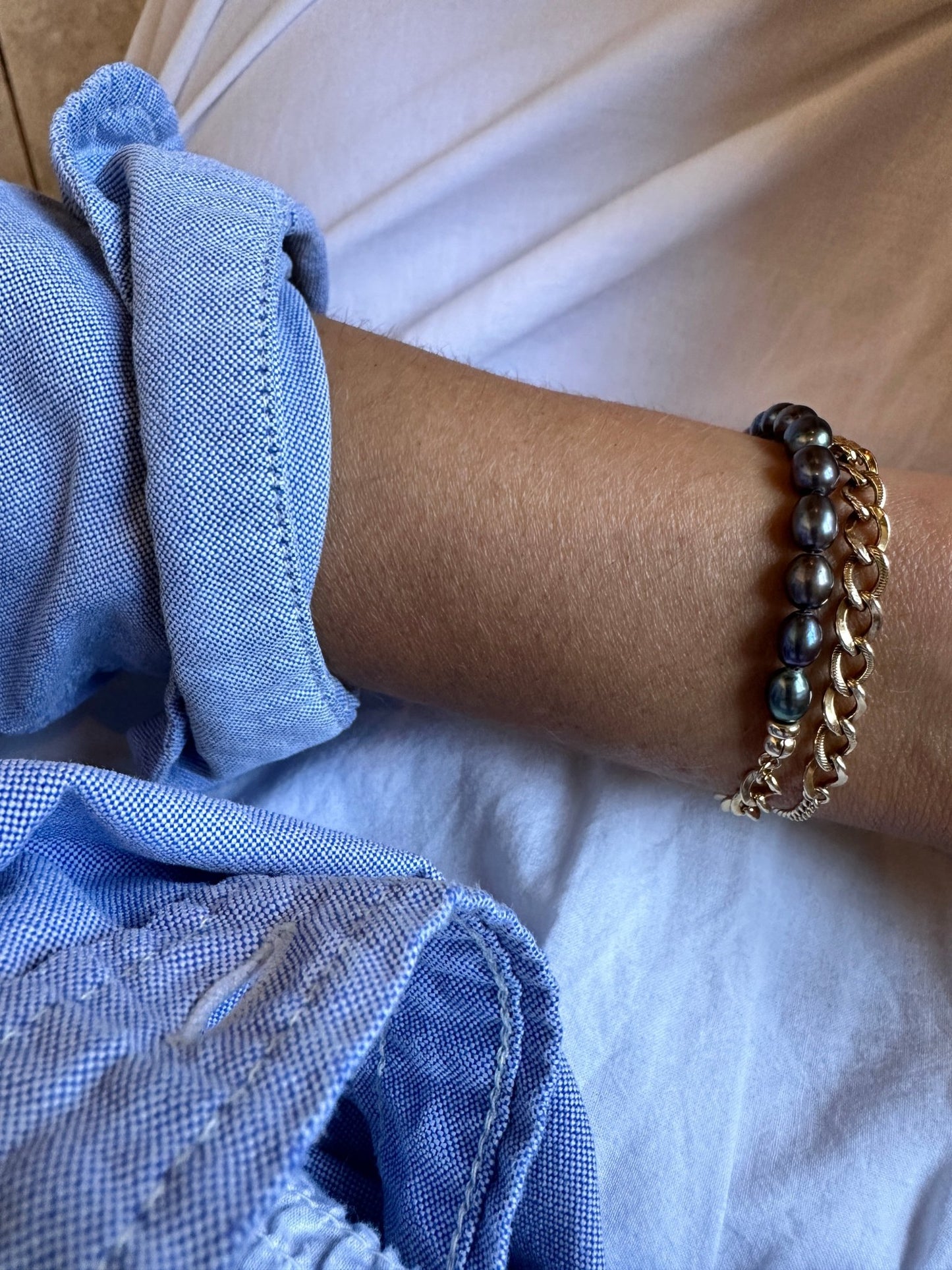 ALIA PEARL CHAIN BRACELET | Gold-Filled Freshwater Pearl Chain Link Bracelet