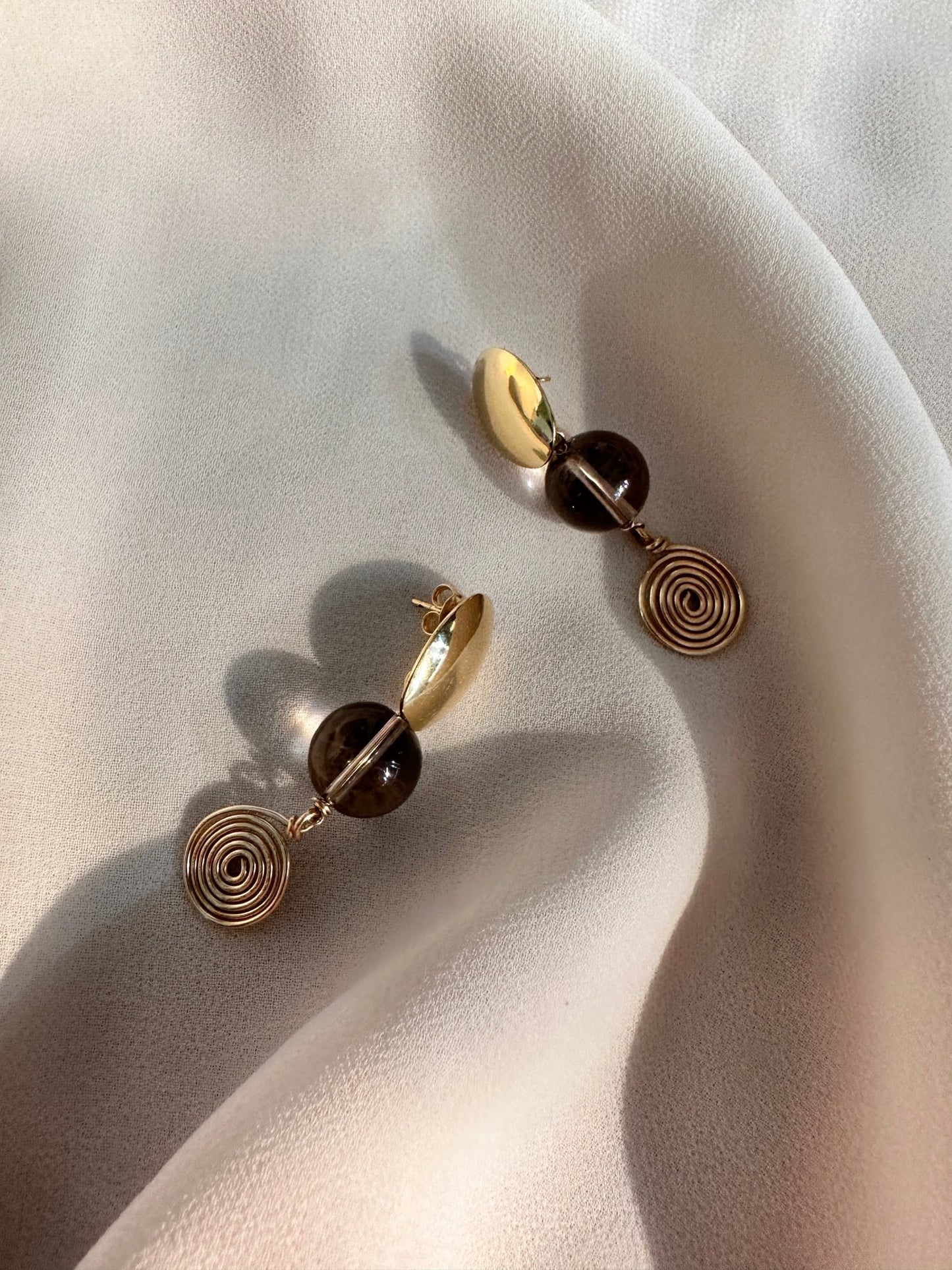 AMARA SPIRAL EARRINGS | Gold-Filled Smoky Quartz Earrings