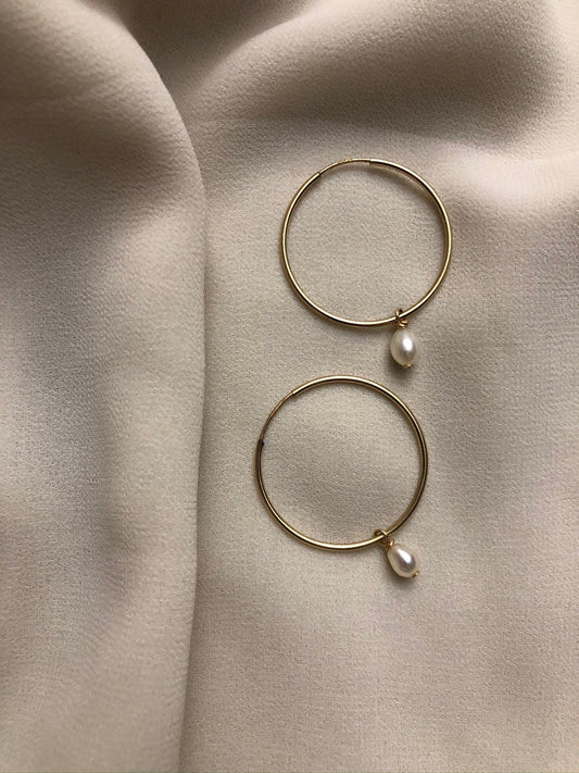 ANA PEARL HOOPS | Gold-Filled Endless Hoop Pearl Charm Earrings