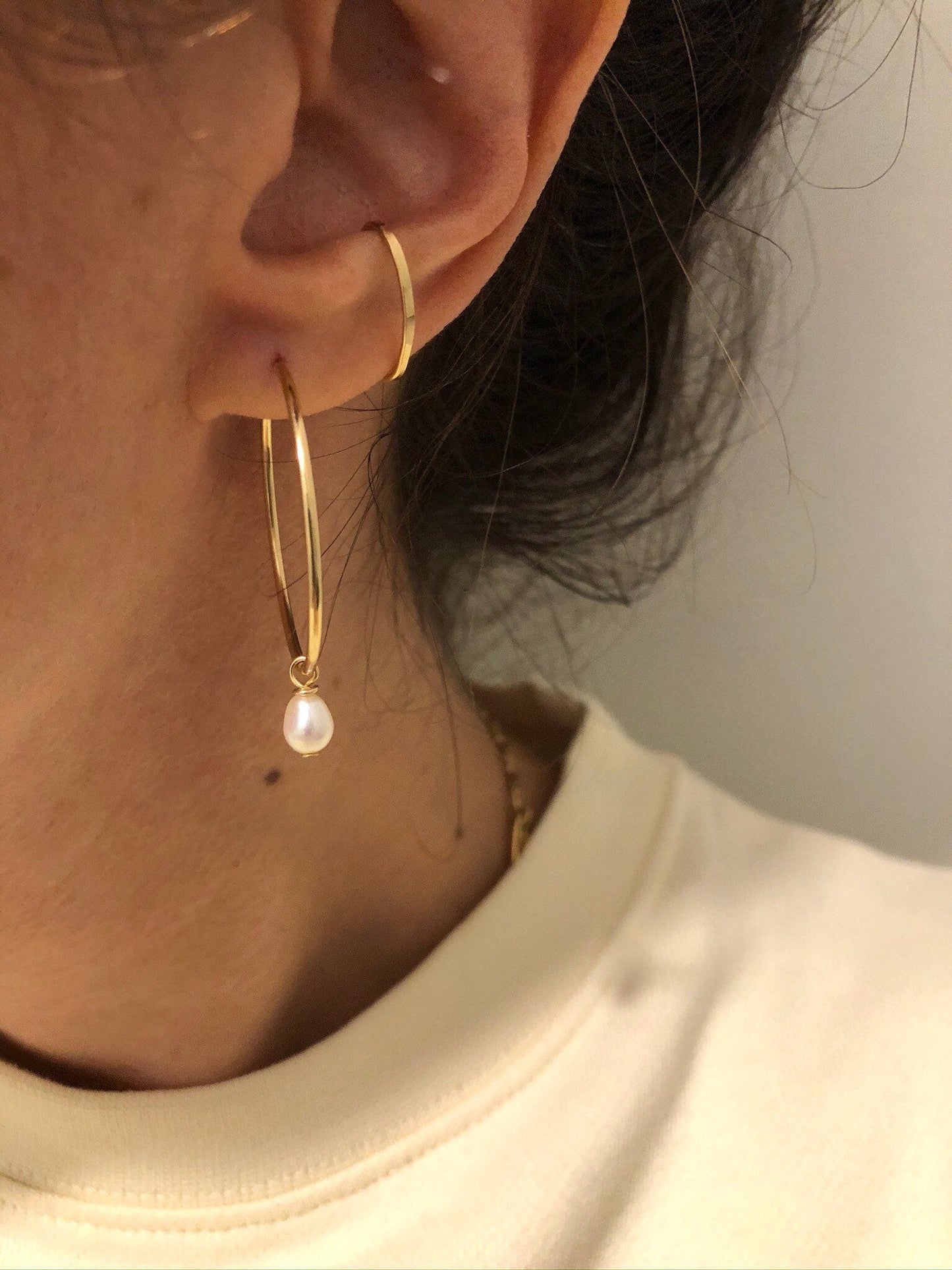 ANA Pearl Gold Hoops
