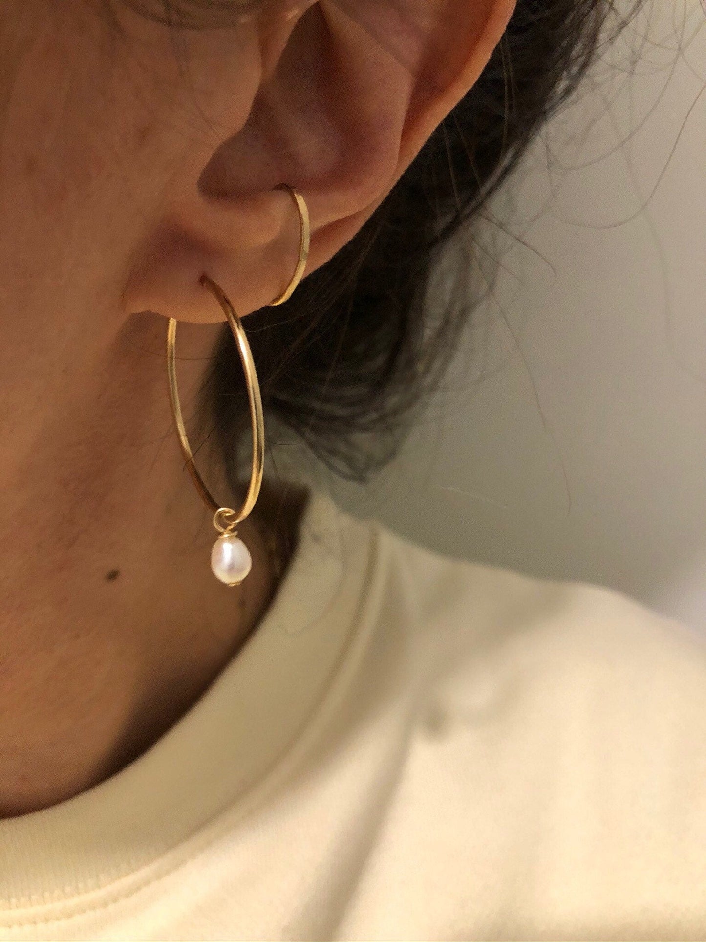 ANA Pearl Gold Hoops