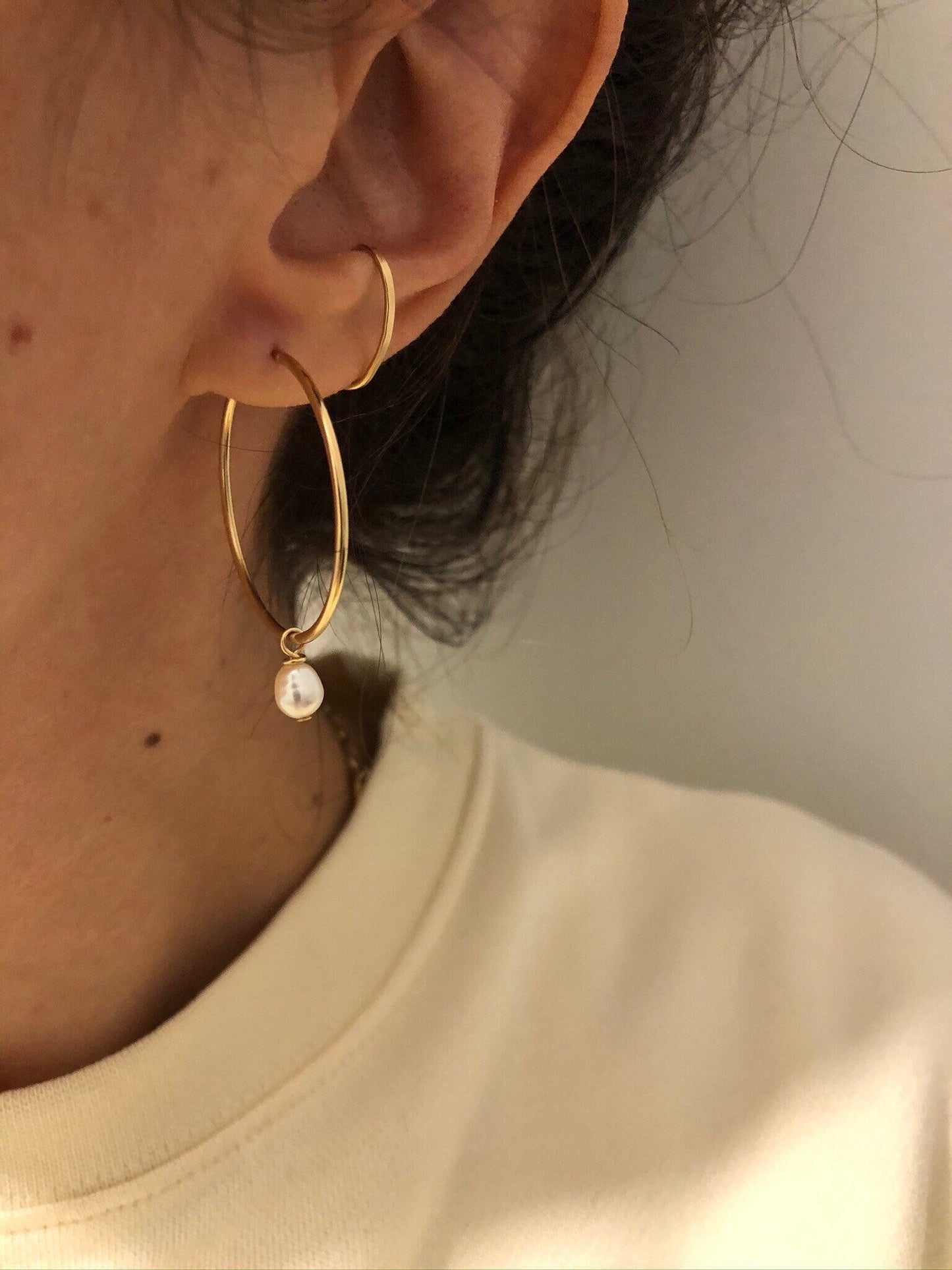ANA Pearl Gold Hoops