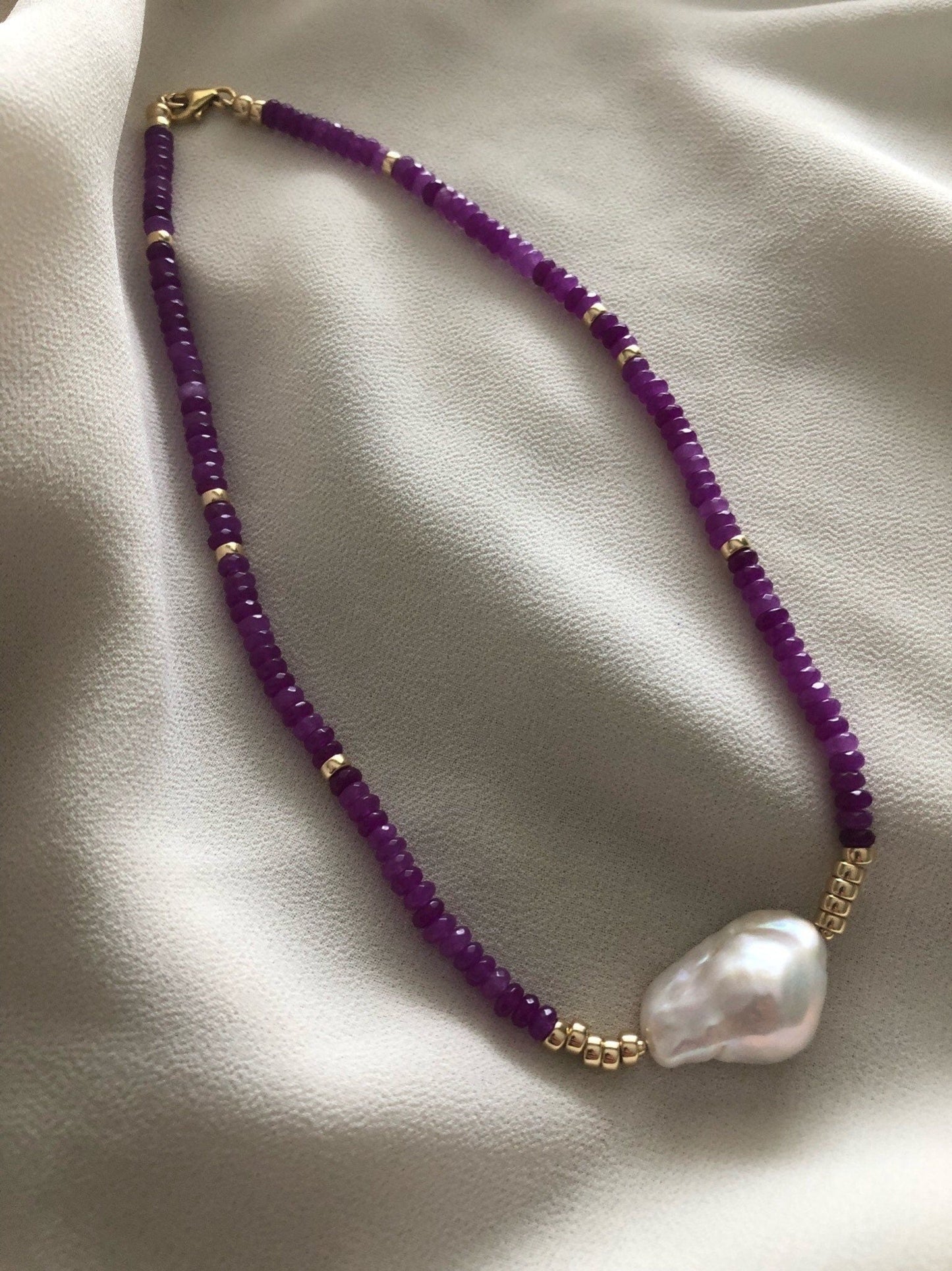ANYA PEARL NECKLACE | Gemstone Beaded Gold-Filled Baroque Pearl Necklace