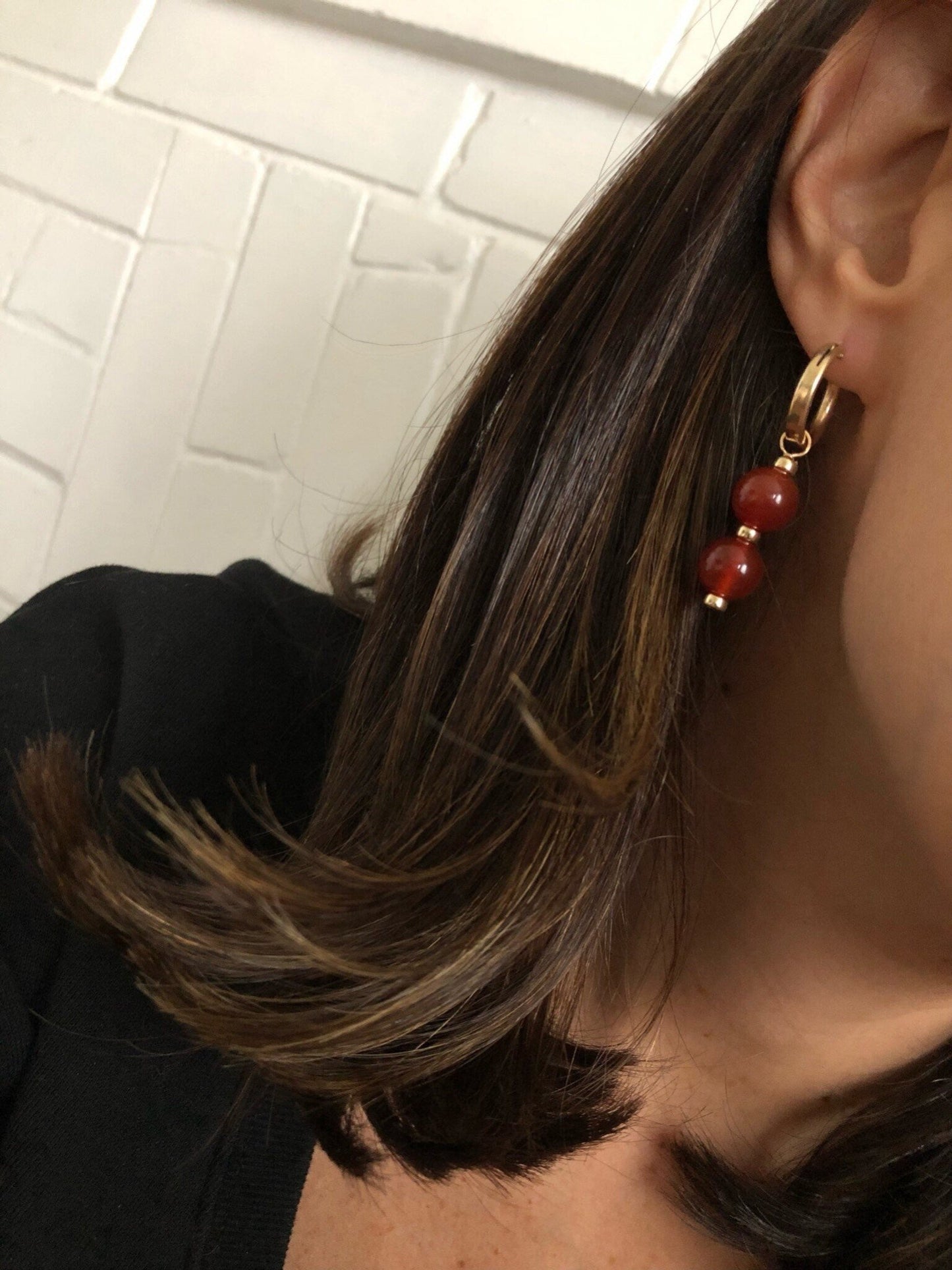 CARMEN GEMSTONE HOOPS | Gold-Filled Carnelian Charm Hoop Earrings