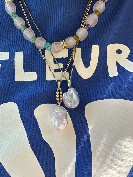 CIARA PEARL NECKLACE | Gold-Filled Box Chain Baroque Pearl Pendant Necklace