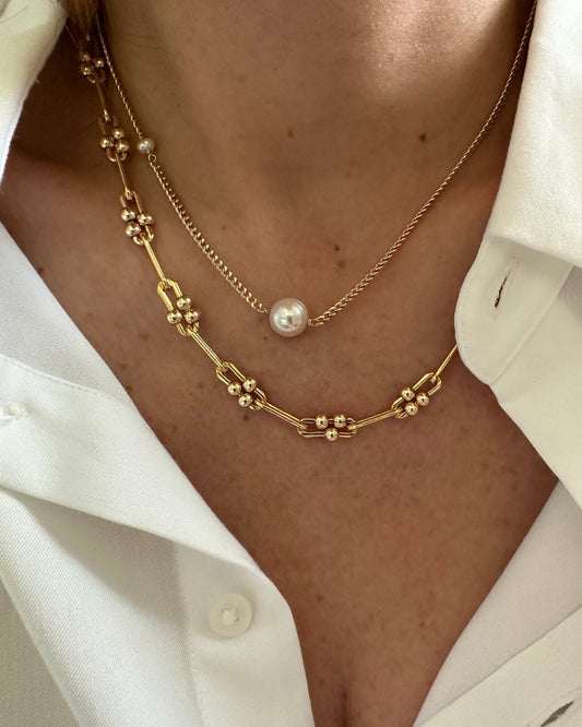 LENA PEARL NECKLACE | Gold-Filled Pink Pearl Curb Chain Necklace