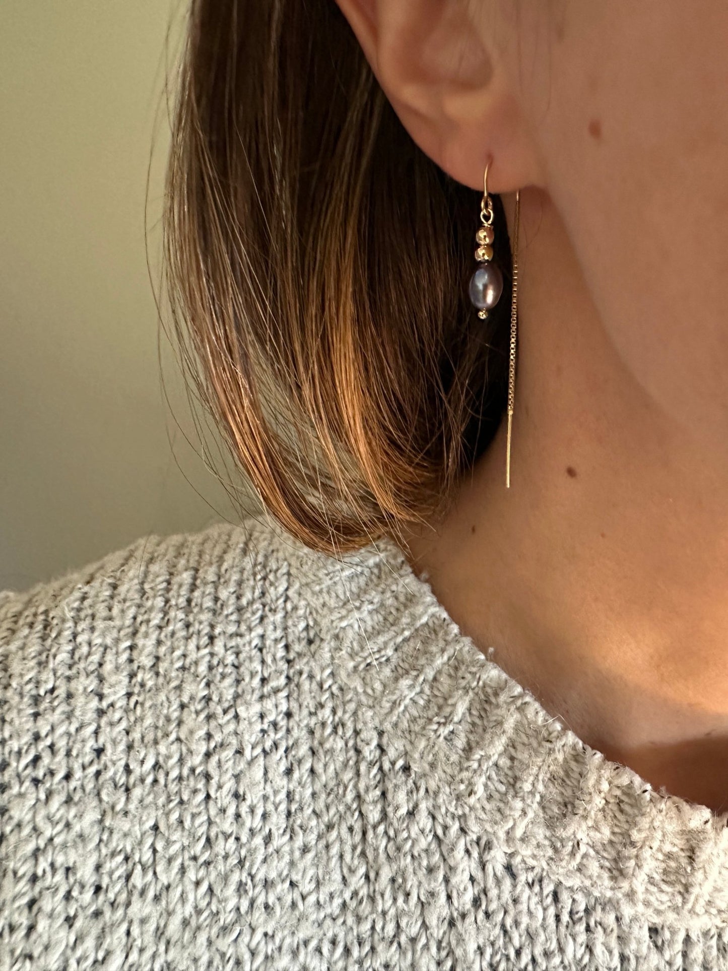 JUNI PEARL EARRINGS | Gold-Filled Tahitian Pearl Threader Earrings