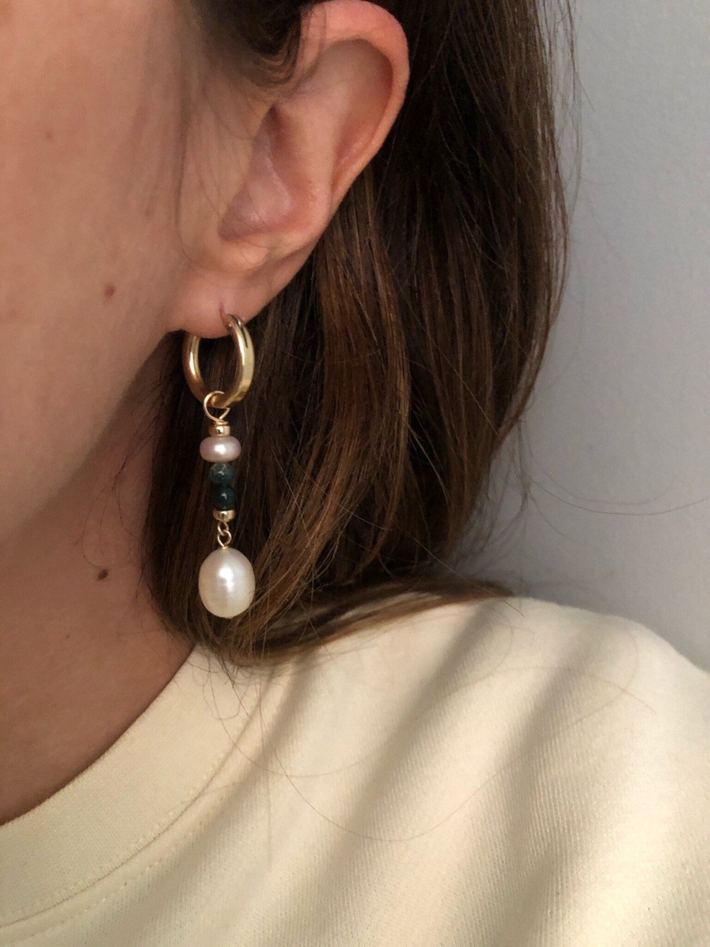 KYRA HOOP CHARM EARRINGS | 14kt Gold Filled Pearl Dangle Drop Earrings