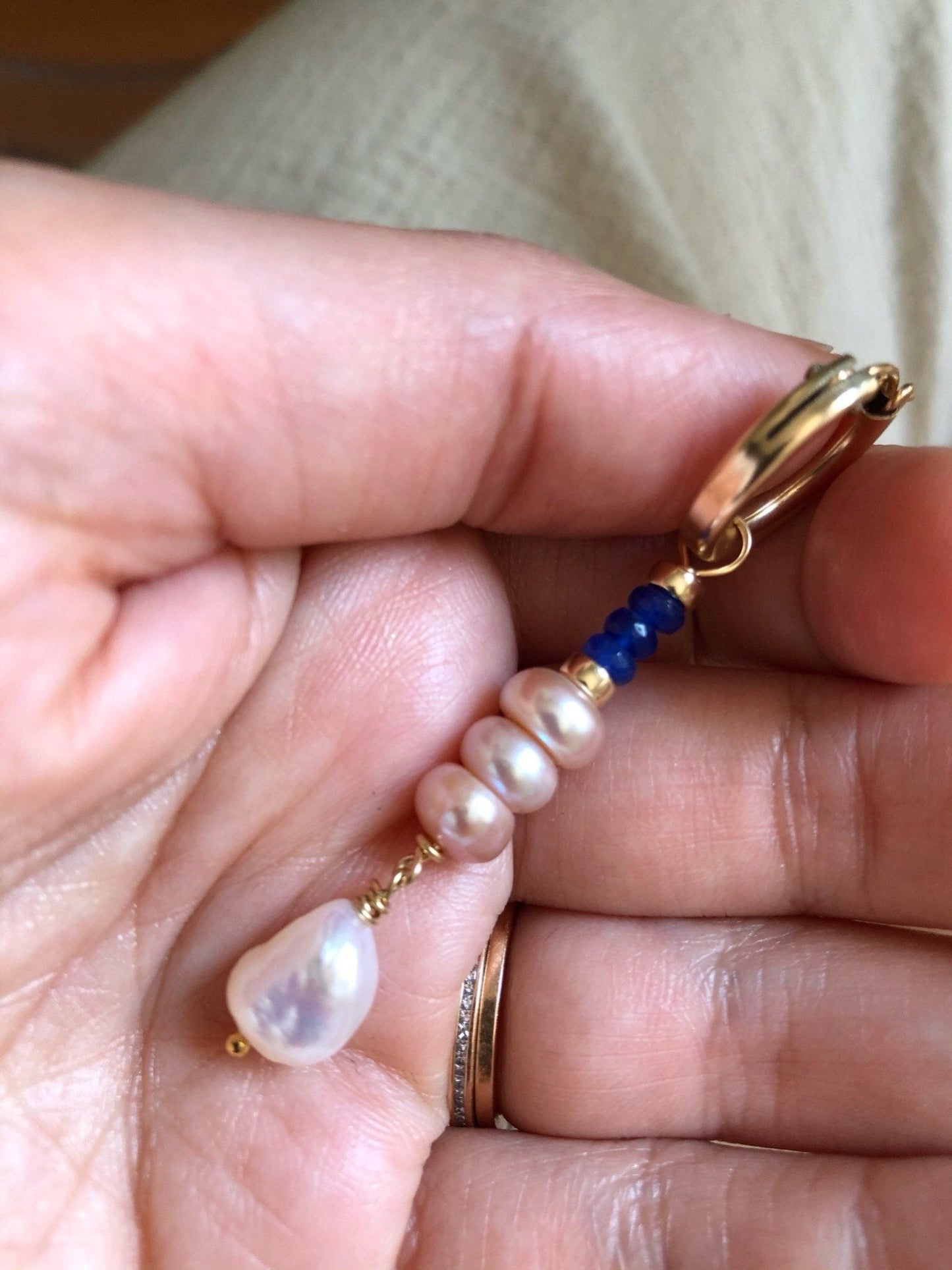 MARINA GEMSTONE EARRINGS | Gold-Filled Hoop Pearl Gemstone Charm Earrings