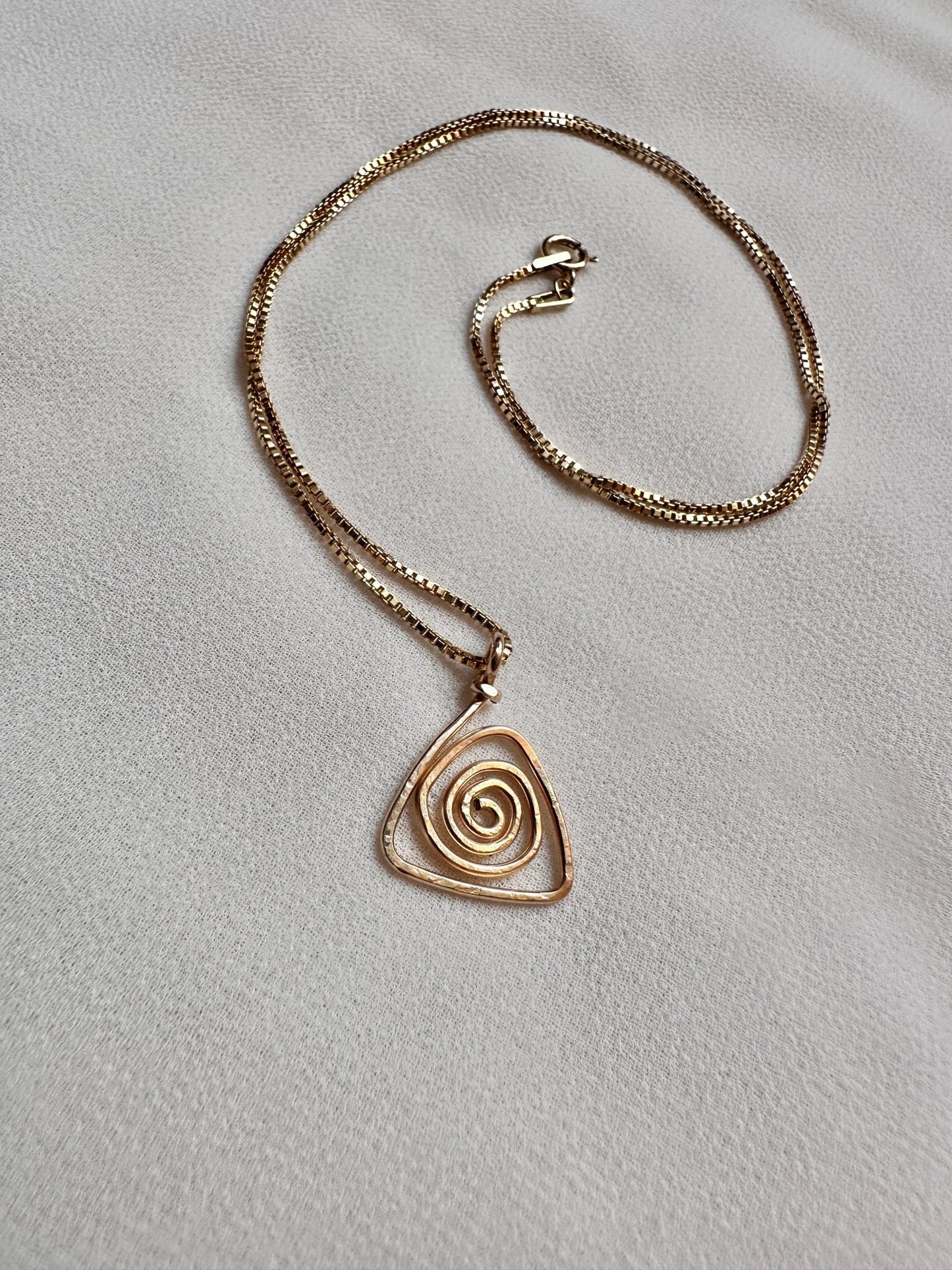 MAYA SPIRAL NECKLACE | Gold-Filled Triangle Pendant Box Chain Necklace