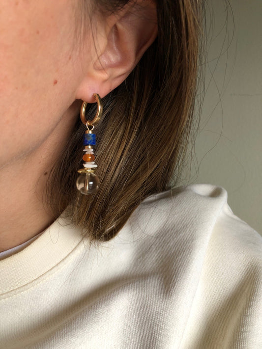 PAVIA GEMSTONE EARRINGS | Gemstone Gold-Filled Beaded Charm Hoop Earrings