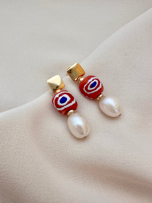 Gold-filled earrings with Greek evil eye bead