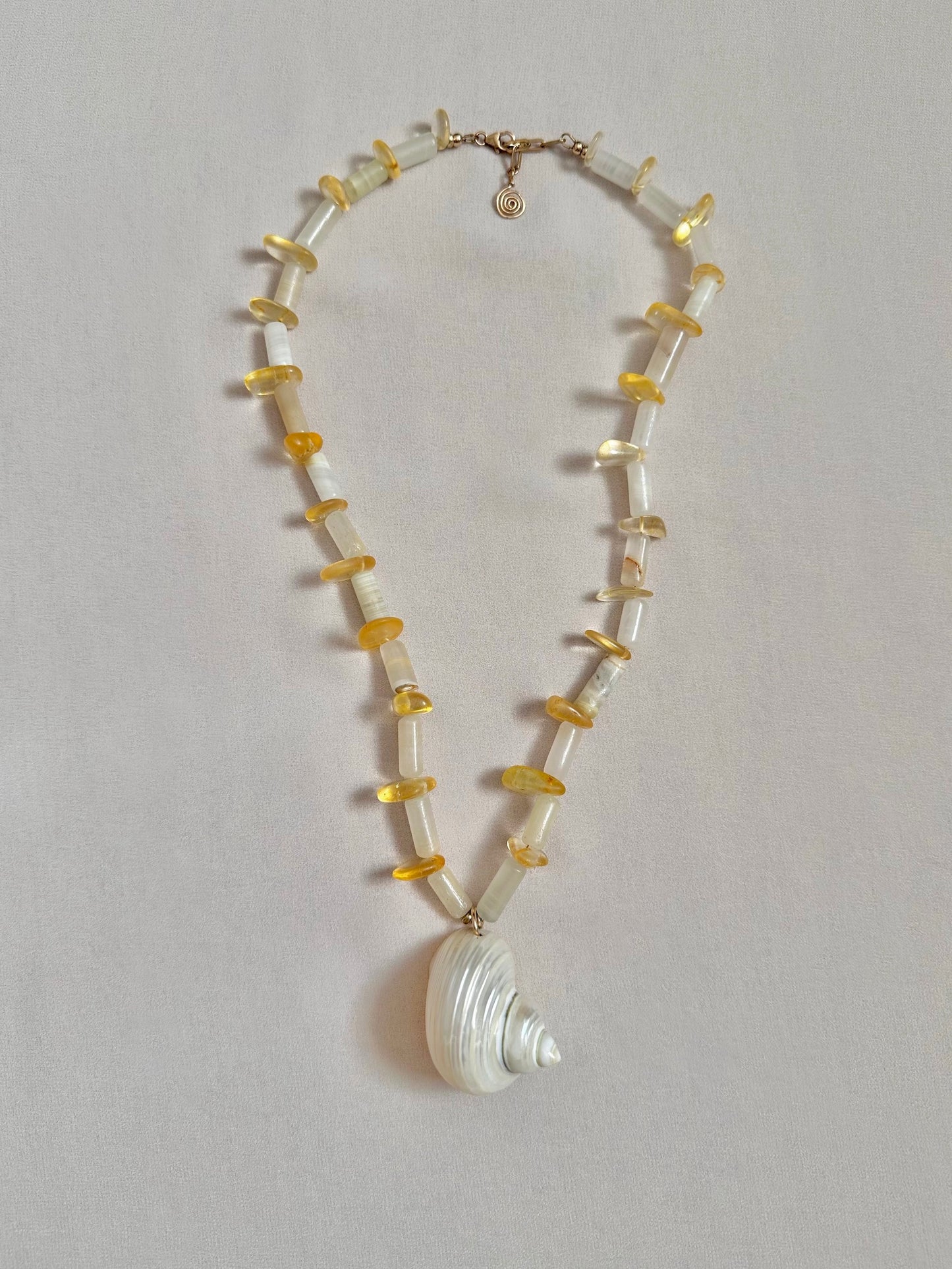 Romy Necklace | Citrine Beads with Natural Shell Pendant