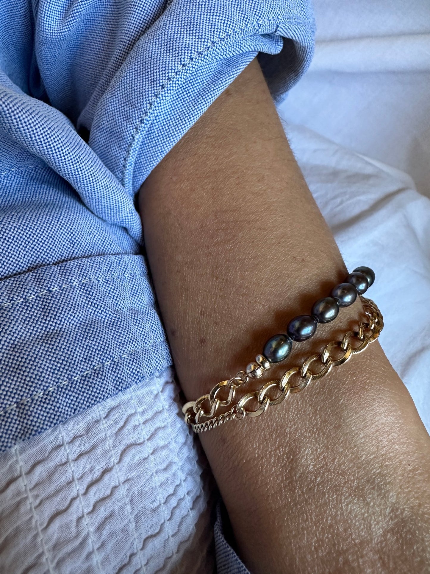 ALIA PEARL CHAIN BRACELET | Gold-Filled Freshwater Pearl Chain Link Bracelet