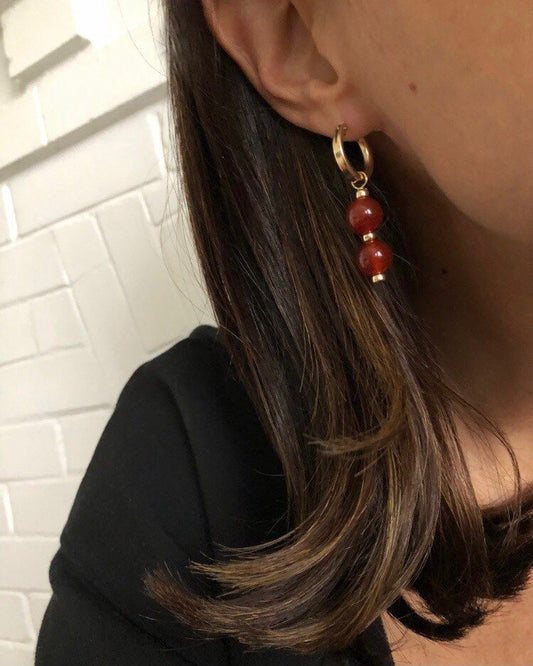 CARMEN GEMSTONE HOOPS | Gold-Filled Carnelian Charm Hoop Earrings