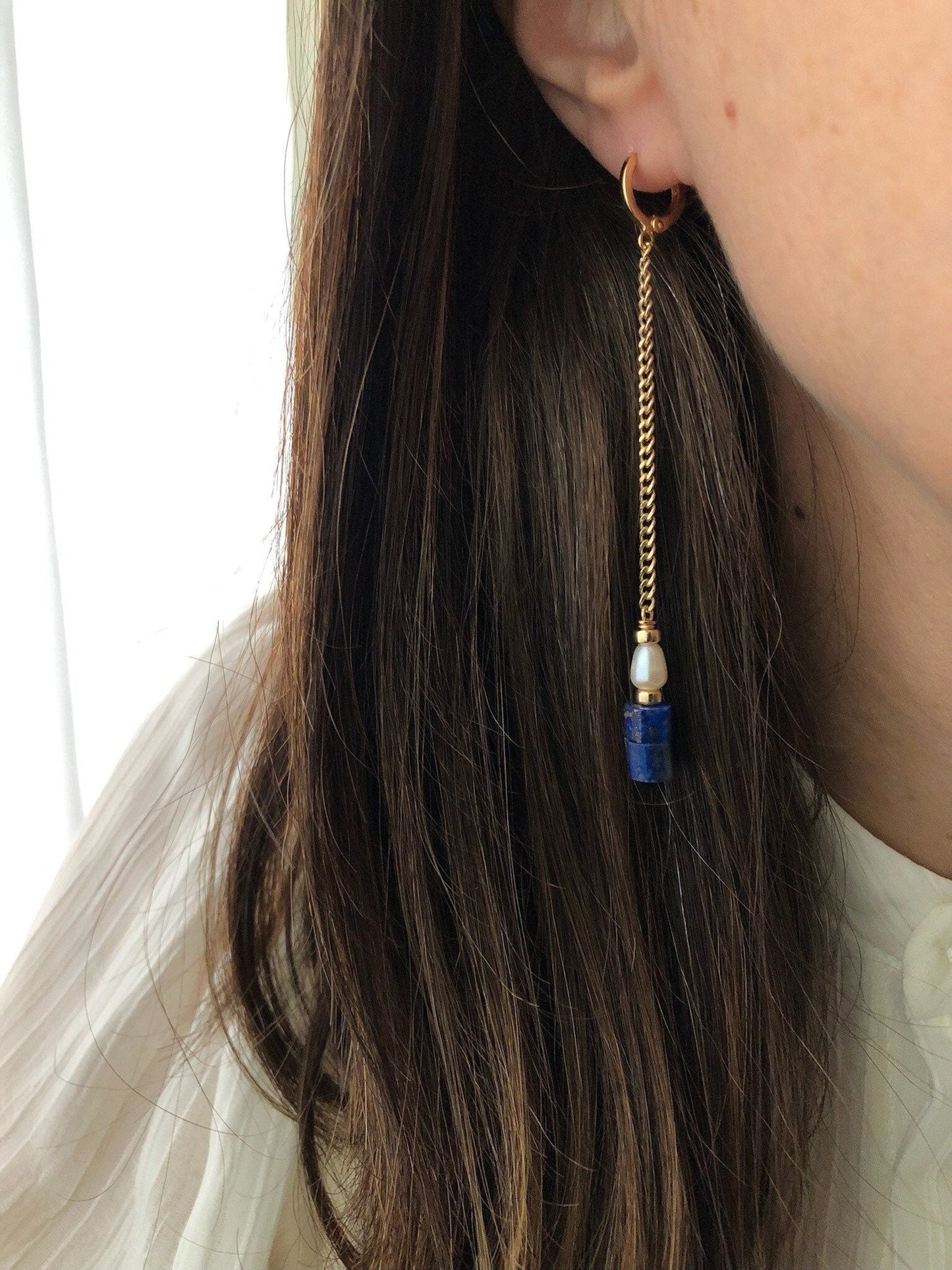 FARA Lapis Pearl Earrings