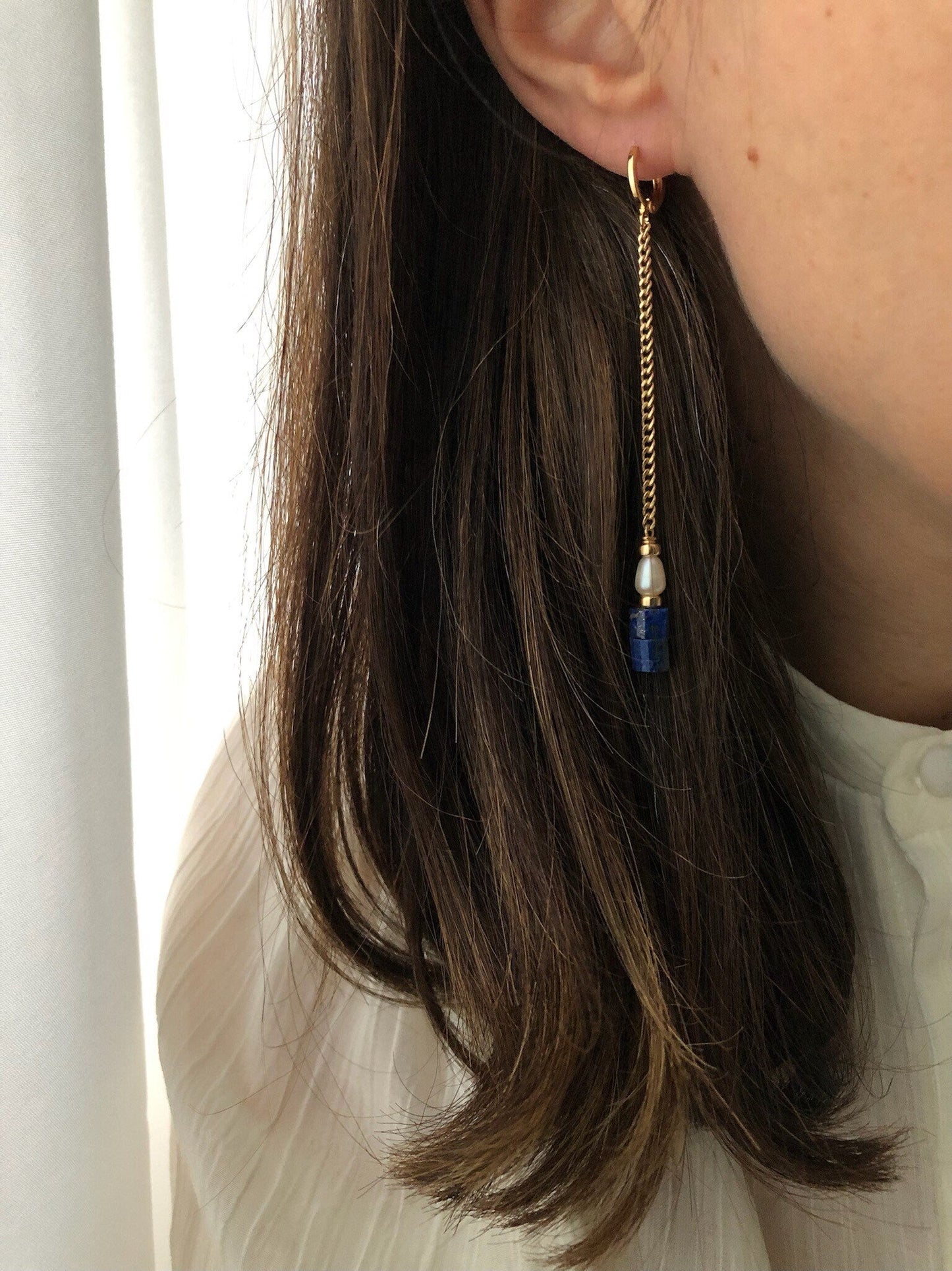 FARA Lapis Pearl Earrings