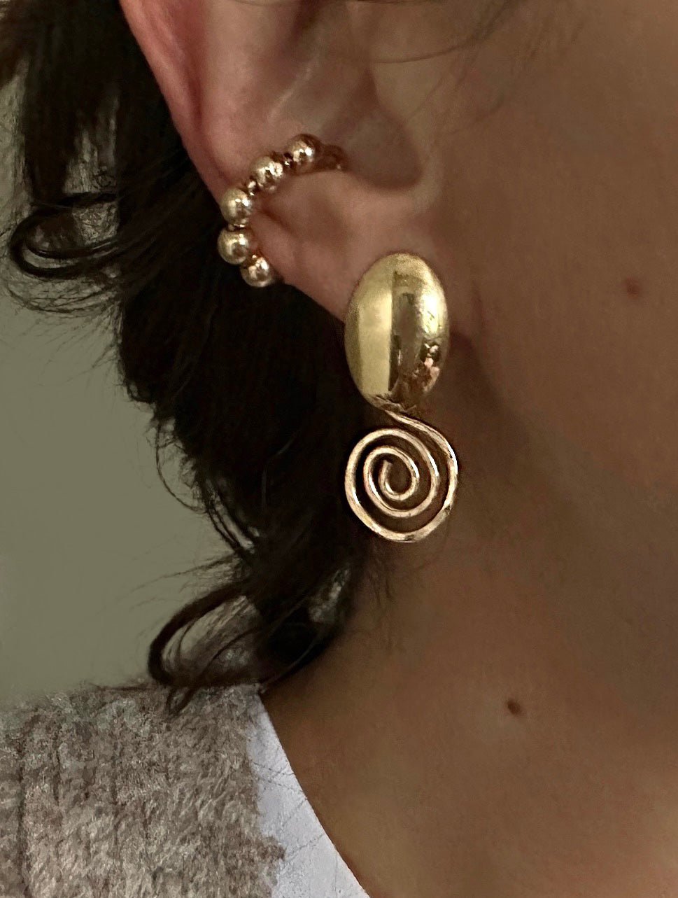 Gold filled oval stud spiral earrings by Standing O