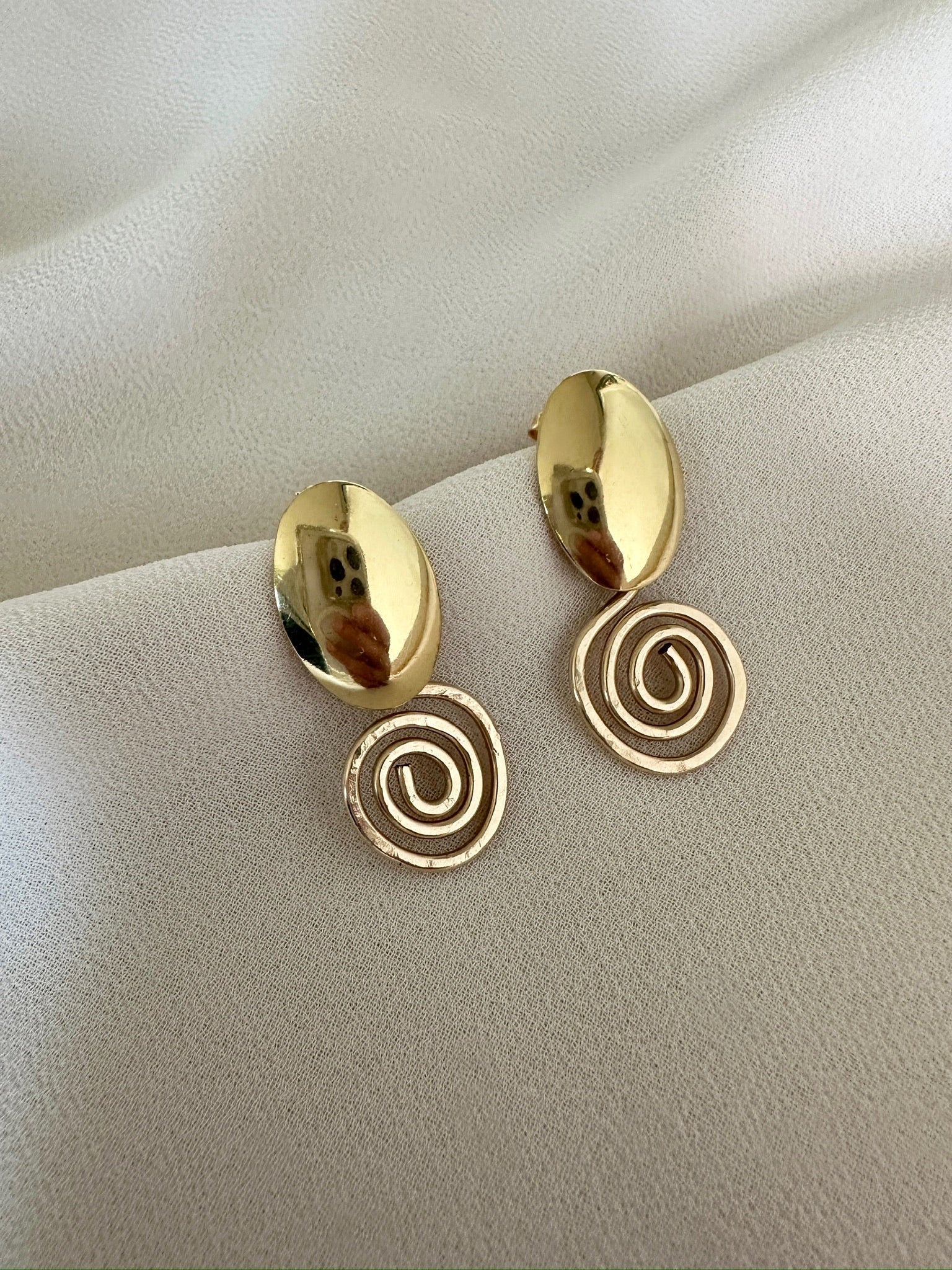Gold filled sculptural spiral earrings by Standing O