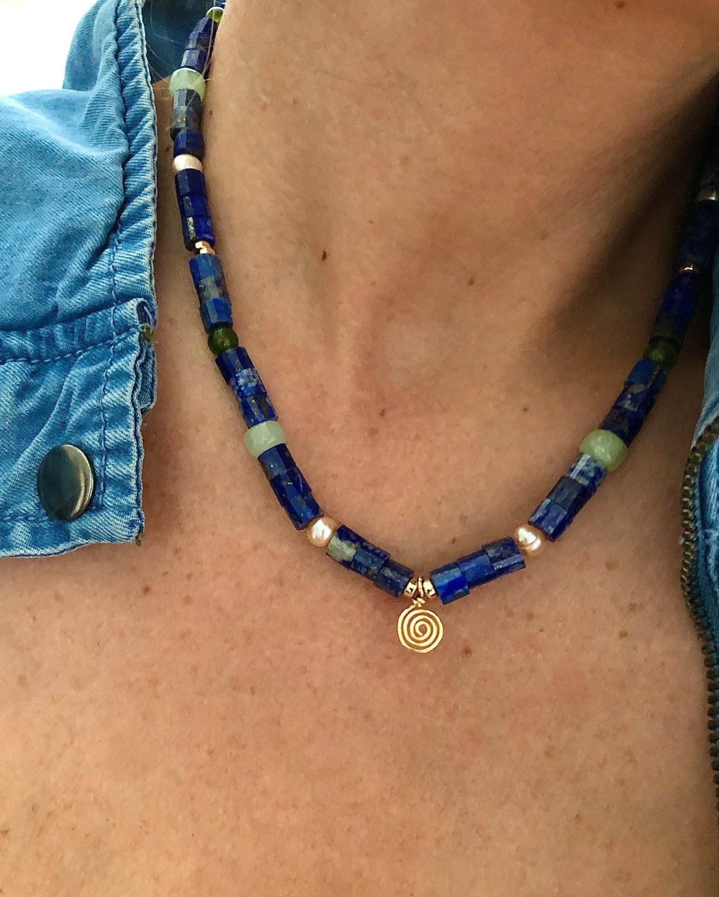 KAIA Pearl Beaded Lapis Necklace