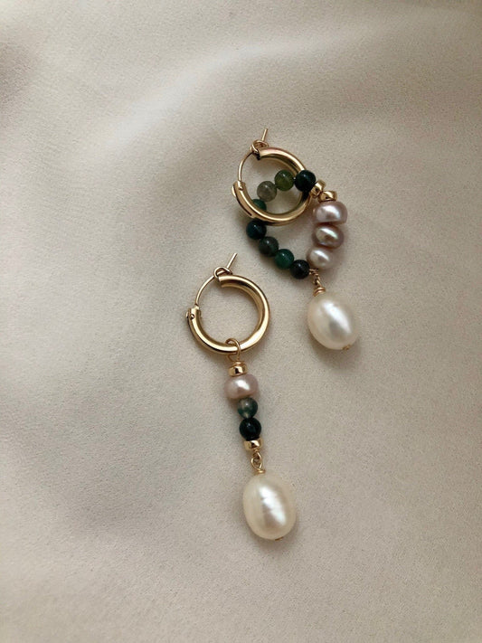 KYRA HOOP CHARM EARRINGS | 14kt Gold Filled Pearl Dangle Drop Earrings