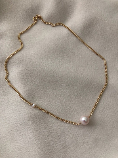 LENA PEARL NECKLACE | Gold-Filled Pink Pearl Curb Chain Necklace