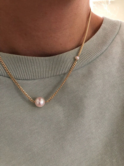 LENA PEARL NECKLACE | Gold-Filled Pink Pearl Curb Chain Necklace
