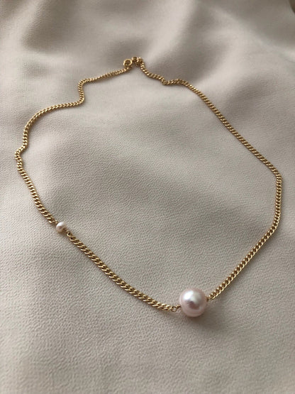 LENA PEARL NECKLACE | Gold-Filled Pink Pearl Curb Chain Necklace