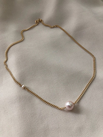 LENA PEARL NECKLACE | Gold-Filled Pink Pearl Curb Chain Necklace