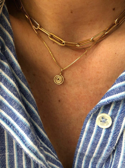 NEZ SPIRAL NECKLACE | Gold-Filled Dainty Pendant Box Chain Necklace