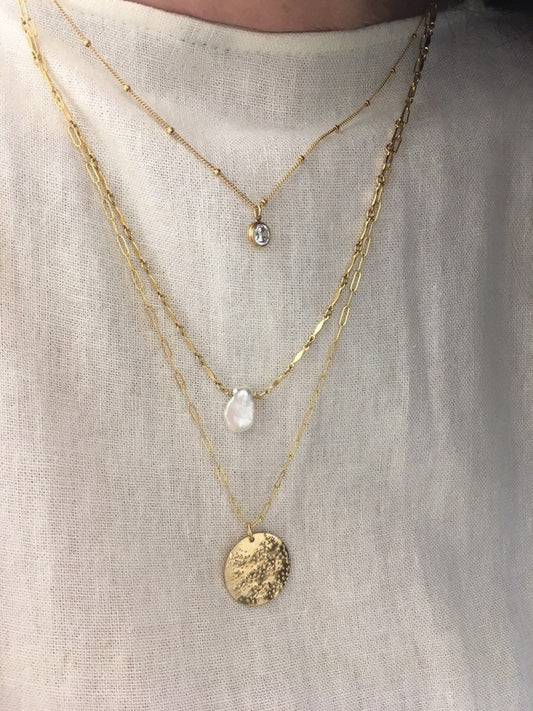 ORIA CRYSTAL NECKLACE | Gold-Filled CZ Pendant Dainty Satellite Chain Necklace