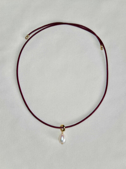 POPPI NECKLACE | Leather Cord Necklace with Freshwater Pearl