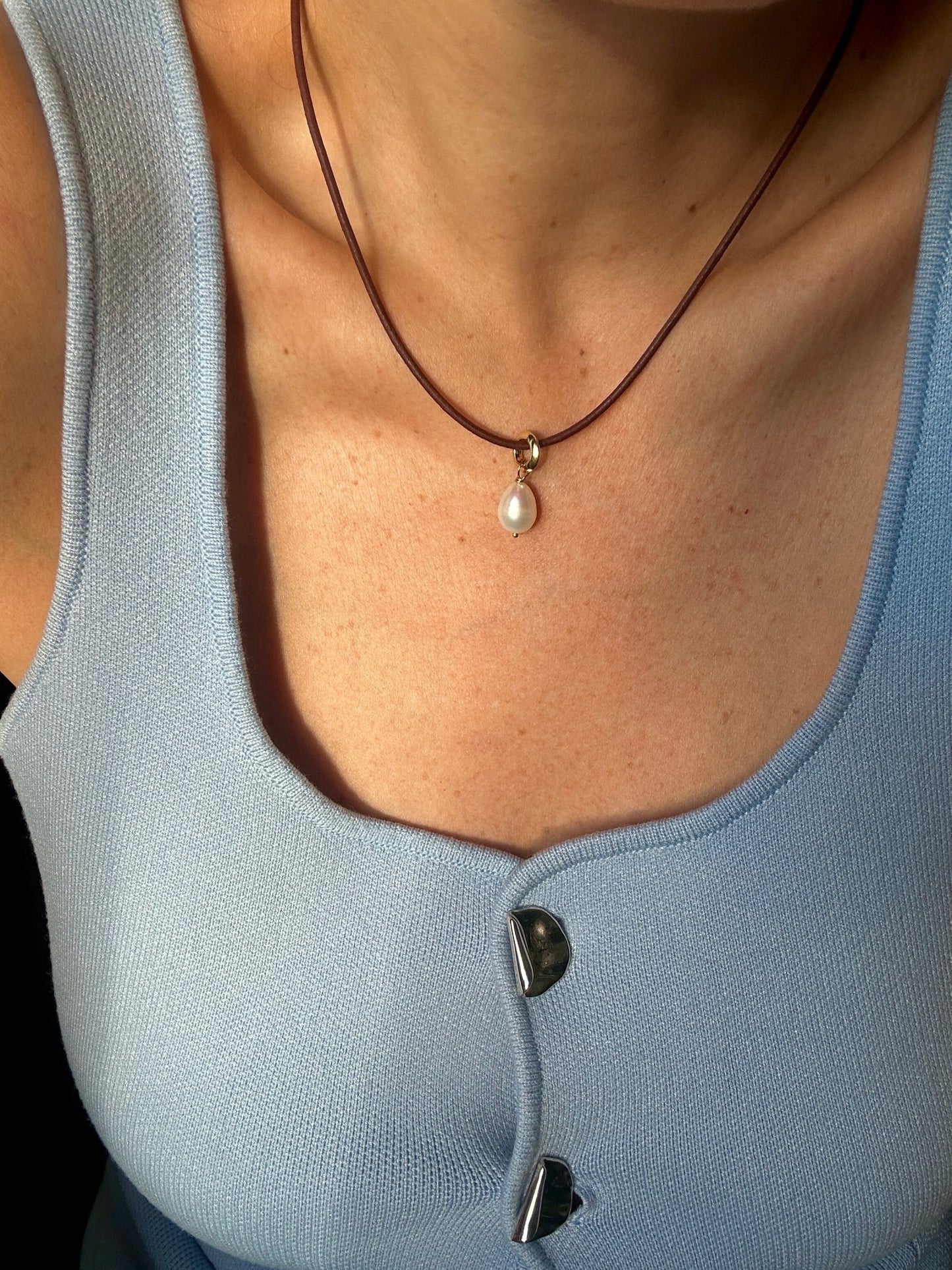 POPPI NECKLACE | Leather Cord Necklace with Freshwater Pearl