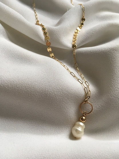 SAPRI PEARL NECKLACE | Gold-Filled Pearl Pendant Statement Necklace