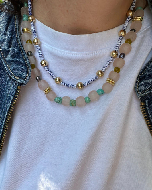 SUNA BEADED NECKLACE | Pearl Gemstone Beaded Colorful Necklace