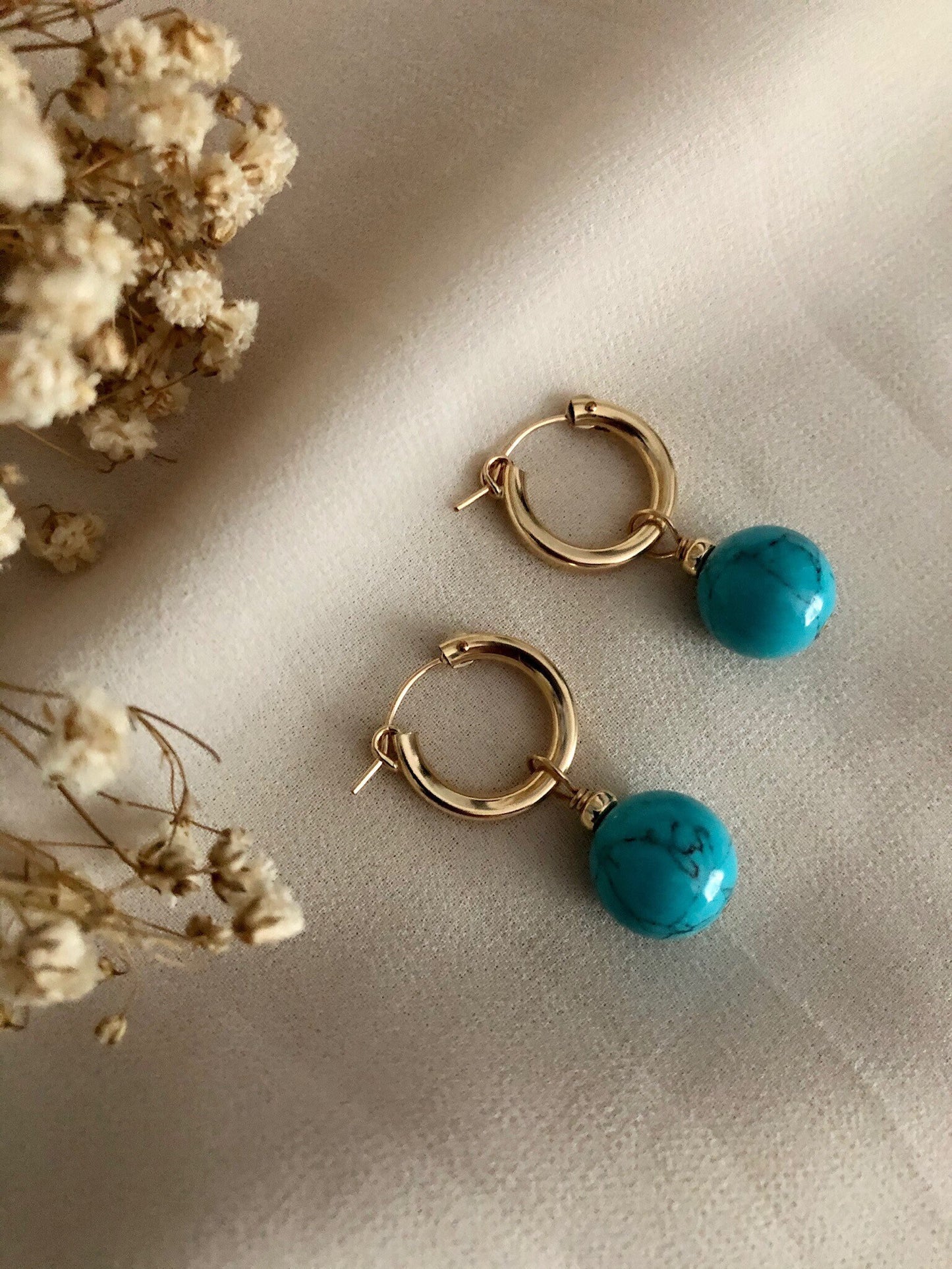 GIA Gold Turquoise Hoop Earrings