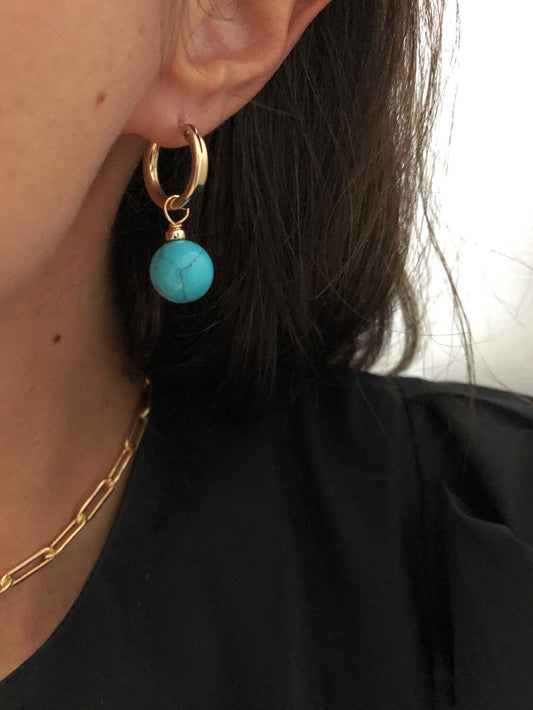 GIA Gold Turquoise Hoop Earrings