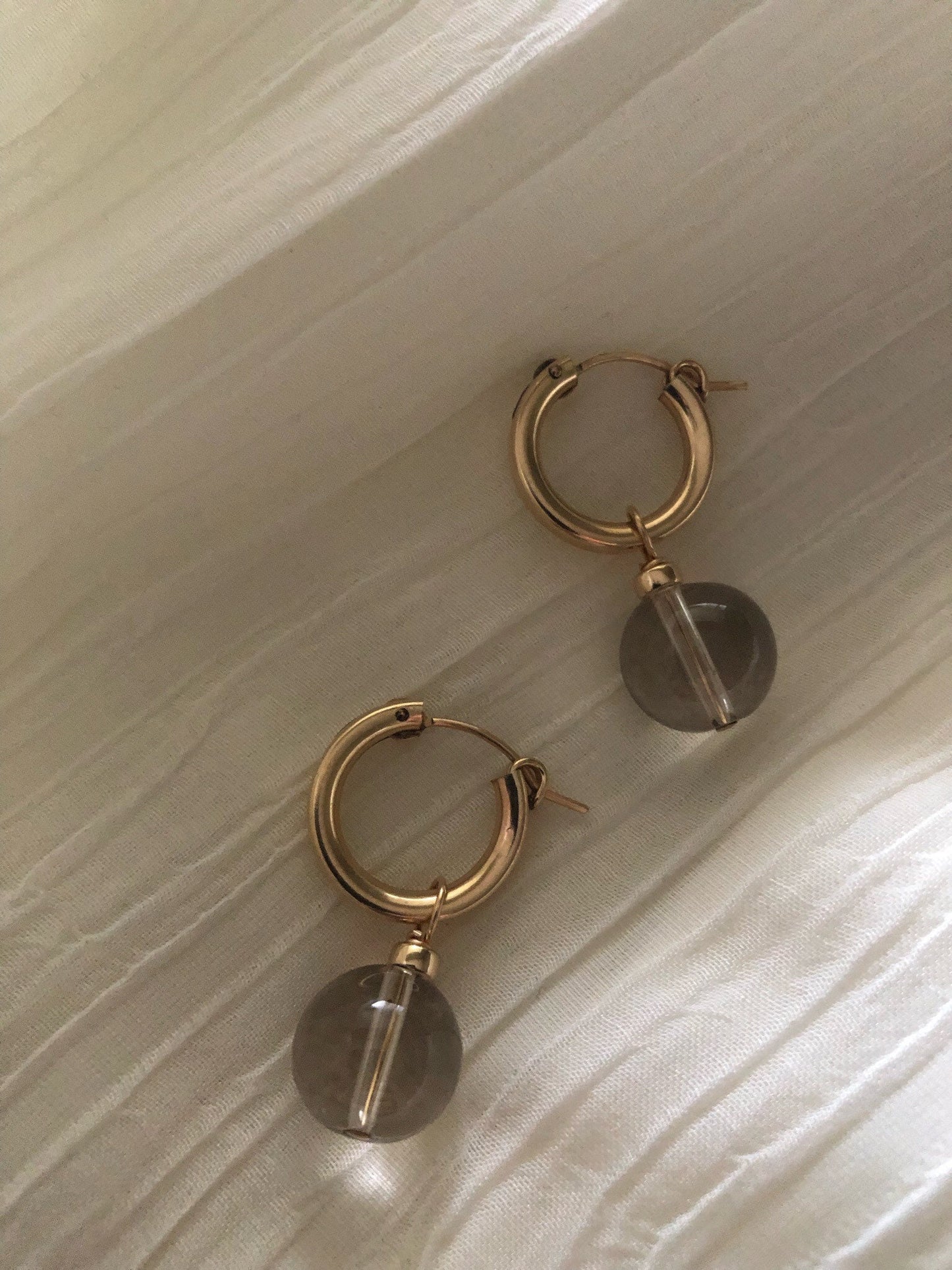 GIA Quartz Gold Hoop Earrings